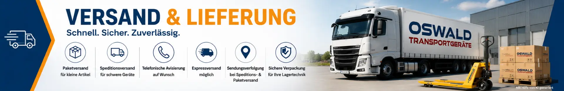 Versand und Lieferung bei Oswald Transportgeräte mit Paket-, Speditions- und Expressversand